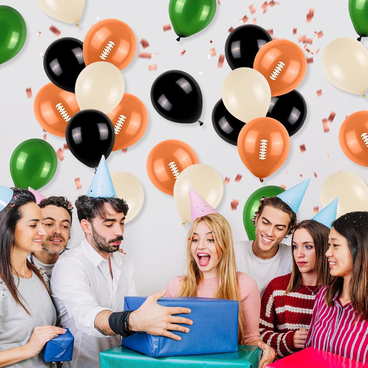12 Inch Football Printed Party Balloons - Dark Green, Black, Beige - Boys Sports Birthday Party