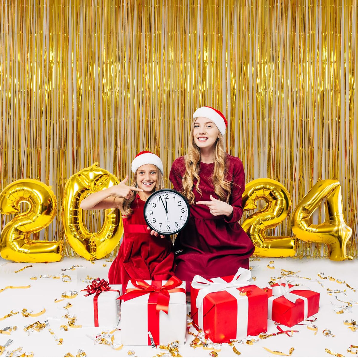 Gold Tinsel Backdrop Party Decorations, Melsan 3.2 x 8 ft Foil Fringe Curtains for Birthday
