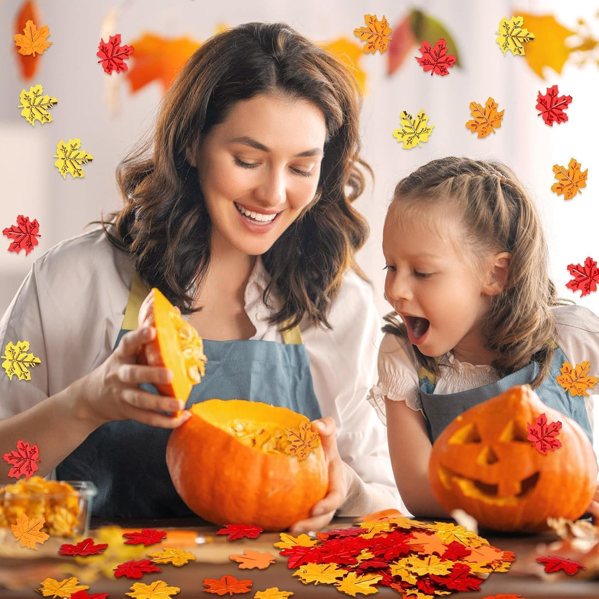 MARFOREVER Fall Maple Leaf Confetti, Thanksgiving Metallic Foil Confetti Autumn Colors Party
