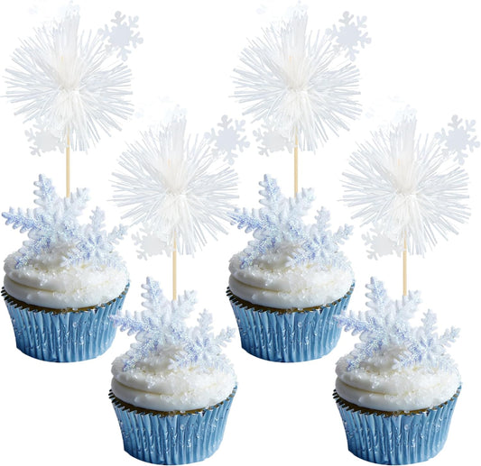 Gyufise 20Pcs Foil Firework Cupcake Toppers Sparkle Tinsel Cake Toppers Tinsel Drink Cake