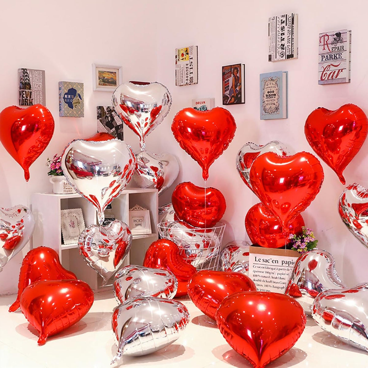 Red Heart Ballloons,18 Inch Bright R Foil Love Heart Shaped Balloons 12Pcs Red love balloon for