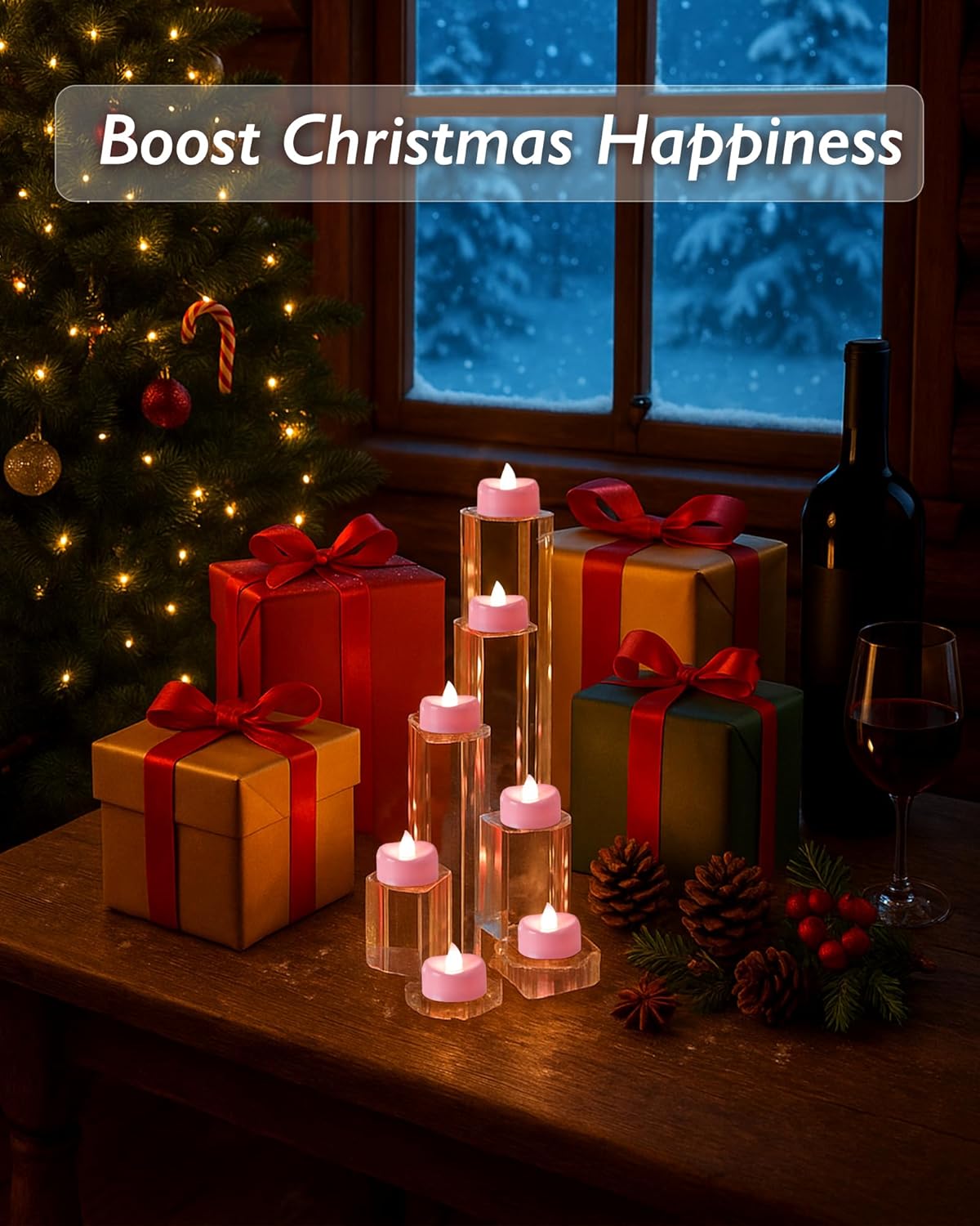 Raycare Pink LED Tea Lights Battery Operated, 200+Hour Flickering Votive Candles,Realistic Fake