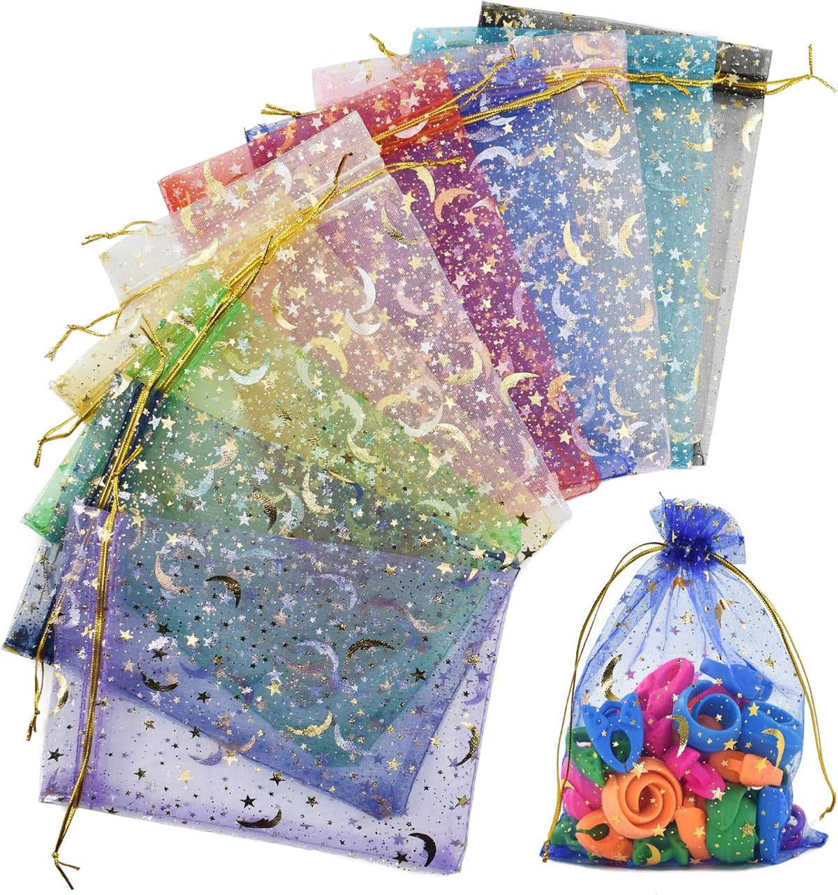 SHRJ 100pcs 10 Colors Organza Sheer Bags with Drawstring for Wedding, Valentine, Halloween