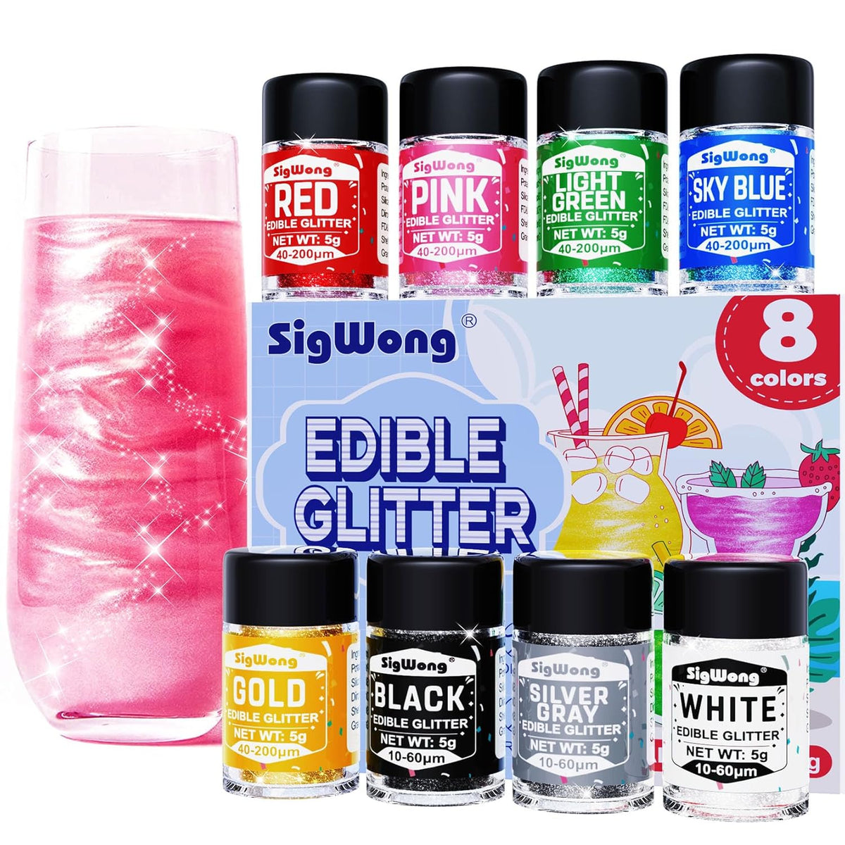 Edible Glitter - 8 Colors Luster Dust Edible Set for Drinks, Food Grade Edible Glitter Dust for