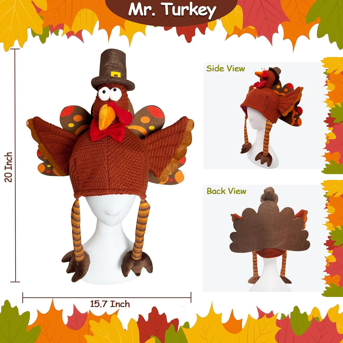 Ogrmar Set of 2 Adorable Plush Turkey Hat, Funny Turkey Headwear for Thanksgiving Night Event
