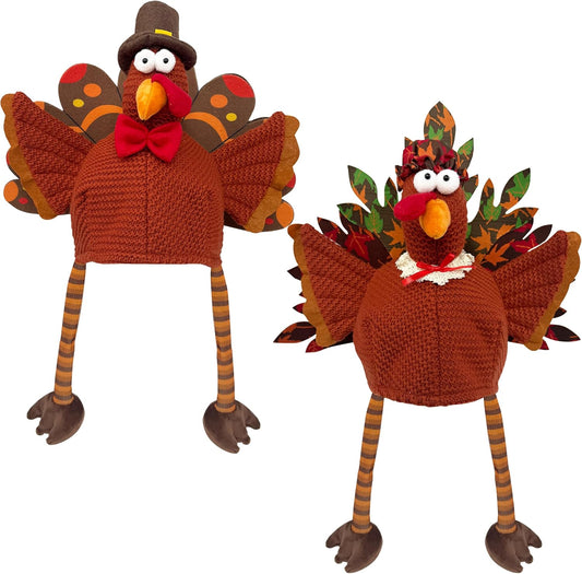 Ogrmar Set of 2 Adorable Plush Turkey Hat, Funny Turkey Headwear for Thanksgiving Night Event