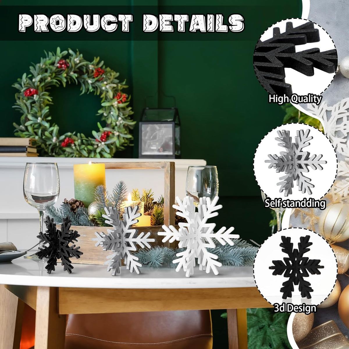 Bucherry 12 Pcs Wooden Snowflake Table Decor 3D Snowflake Tabletop Signs and Centerpiece for