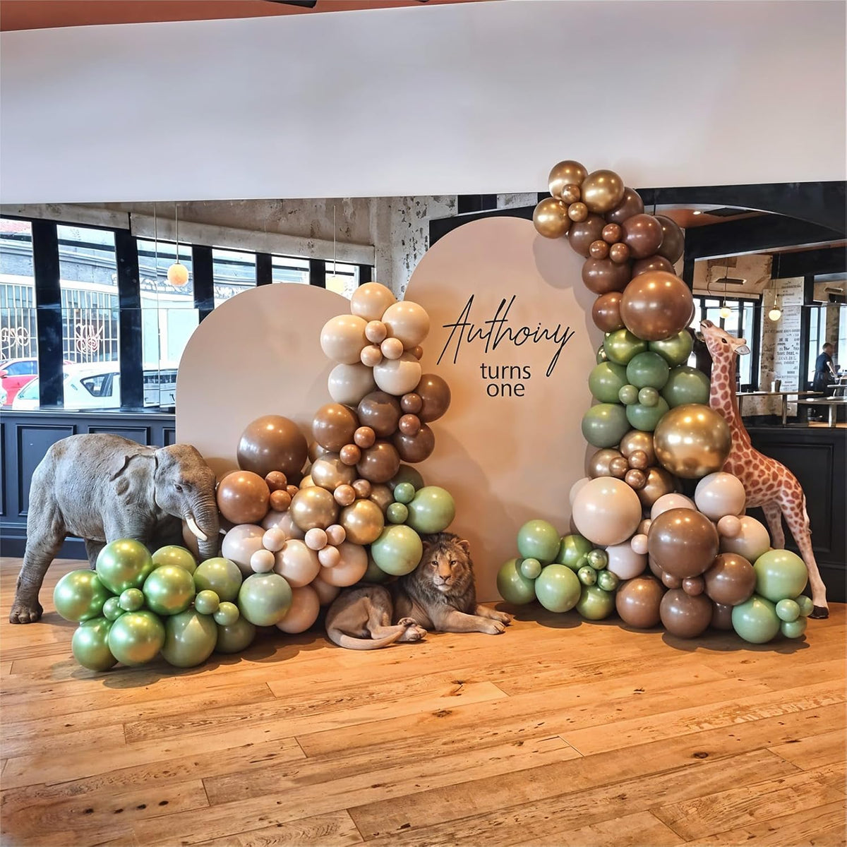 Sage Green Brown Safari Balloons, 60PCS Dusty Olive Green Coffee Beige Metallic Gold Eucalyptus