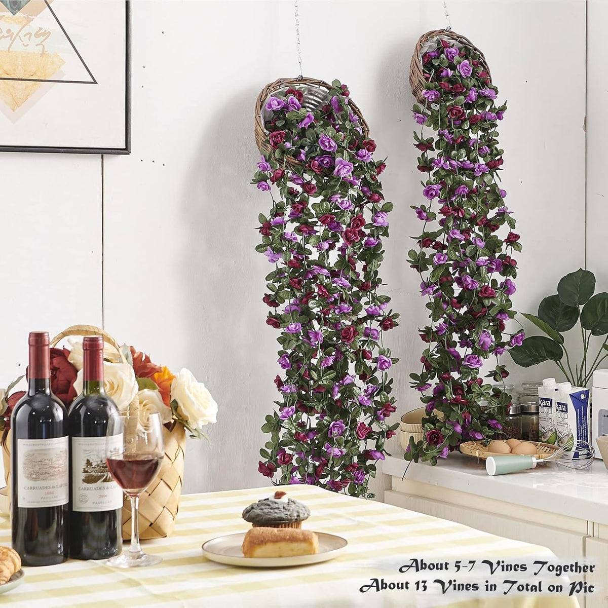 6 Pcs x 8.2 ft Flower Garland Artificial Rose Vine Flowers with Green Leaves Hanging Fake Roses