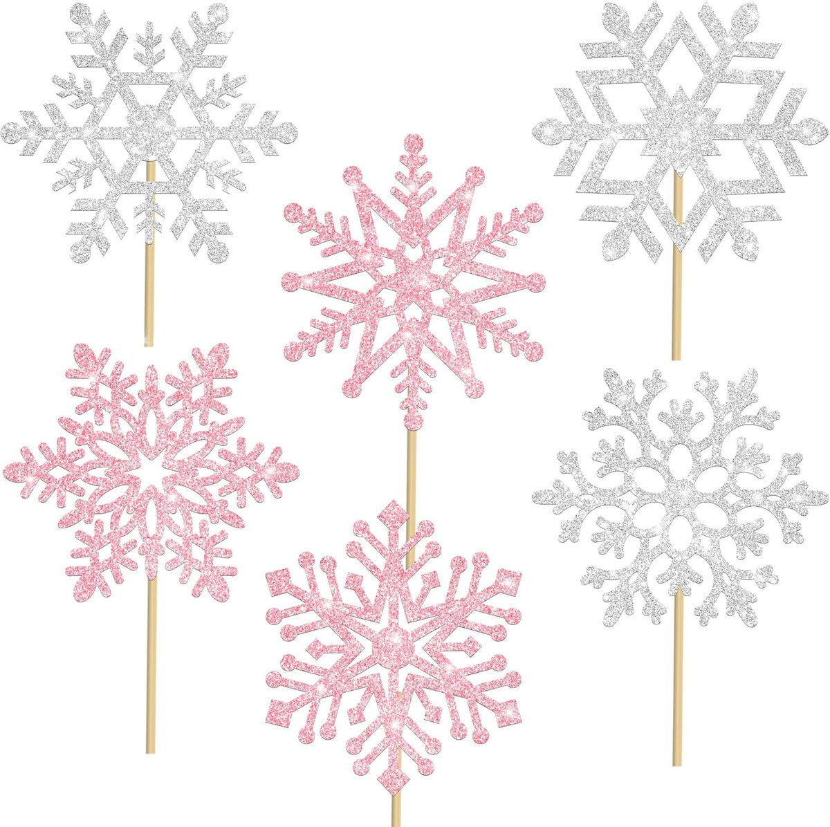 Snowflake Centerpiece Sticks Winter Frozen Theme Party Decorations 12PCS Glitter Snowflakes Table