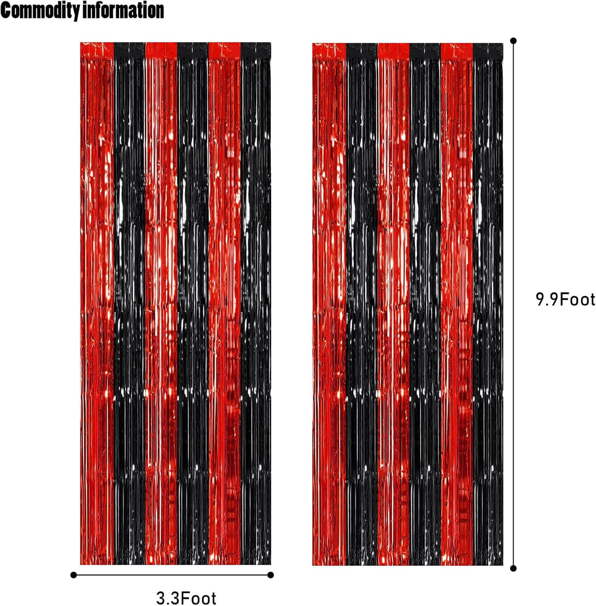 CANREVEL 2 Pack 3.3x8.2 Feet Black and Red Foil Fringe Backdrop Curtains, Tinsel Streamers Birthday