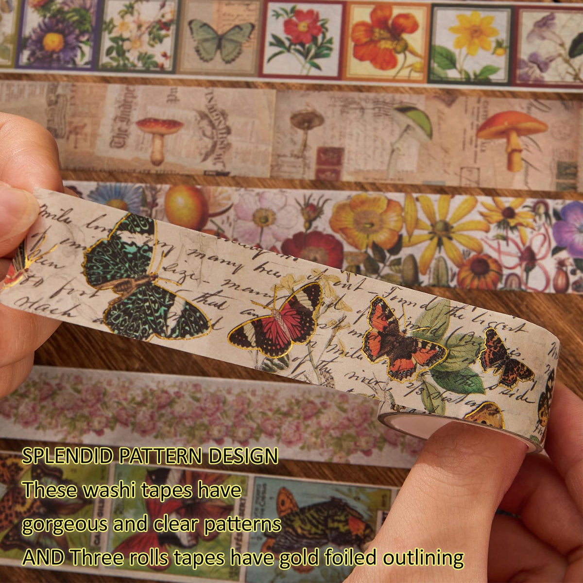 42 Rolls Vintage Washi Tape Set, Floral Letter Butterfly Mushroom Botanical Flower Writable
