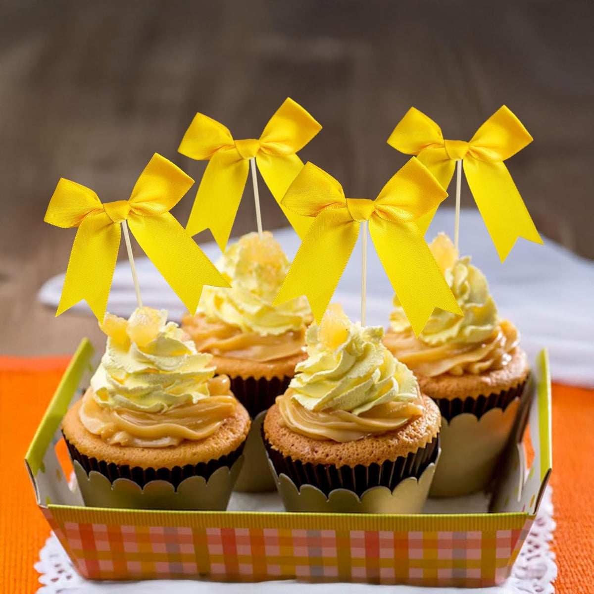 Gyufise 24Pcs Bow Cupcake Toppers Coquette Bow Girls Birthday Cake Decorations Bowknot Cake Toppers