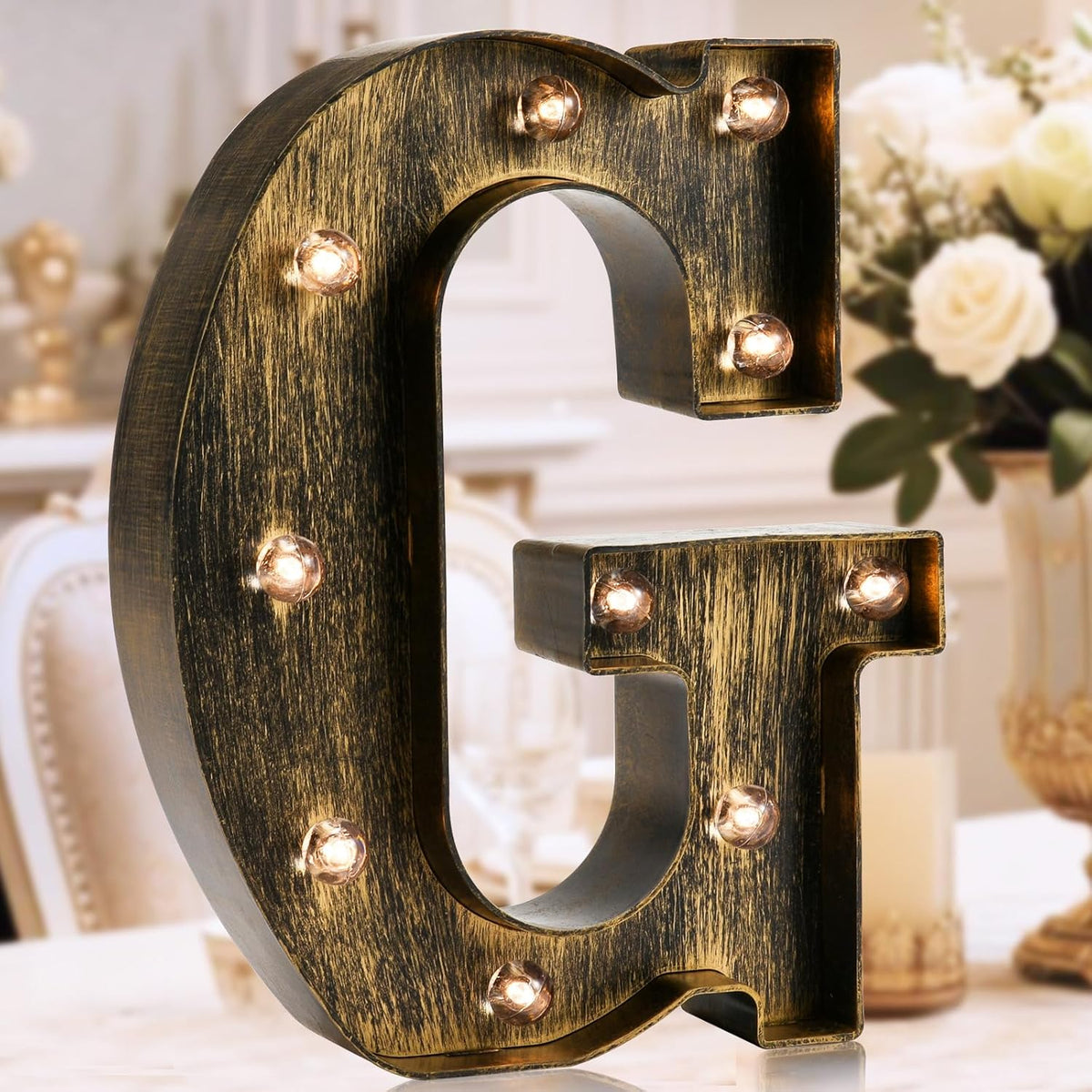 OYCBUZO Golden Black Led Marquee Letter - Industrial, Vintage Style Light Up Alphabet Letter Sign