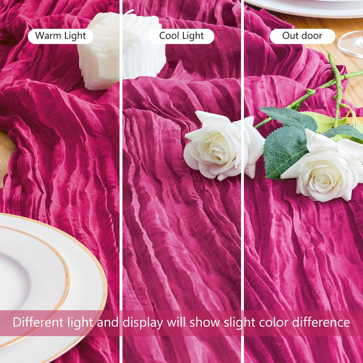 Asee'm Cheesecloth Table Runner 120 Inches Long Fuchsia Boho Gauze Cheese Cloth Runner 10FT Rustic