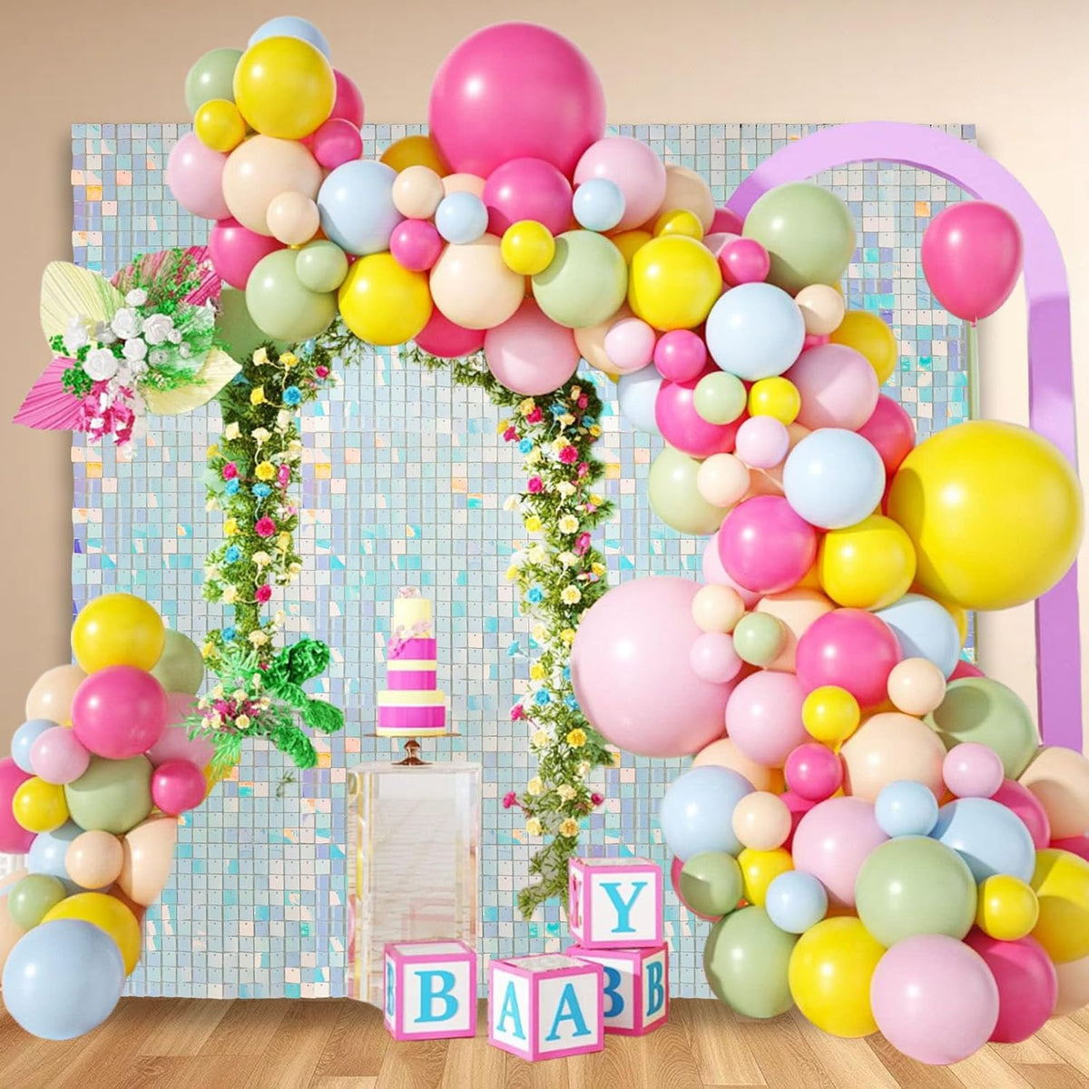 12PCS Colorful Blue Shimmer Wall Backdrop, Square Sequin Photo Backdrops Panel, Glitter Wall