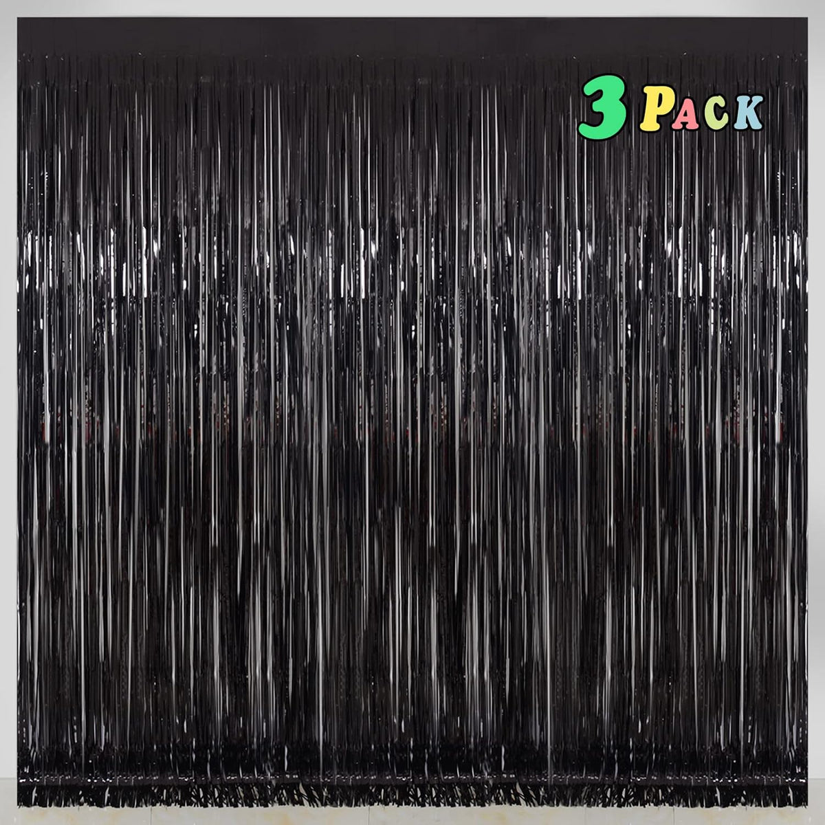 Foil Fringe Curtains Halloween Decor Party Decorations - Melsan 3 Pack 3.2 x 8.2 ft Tinsel Curtain