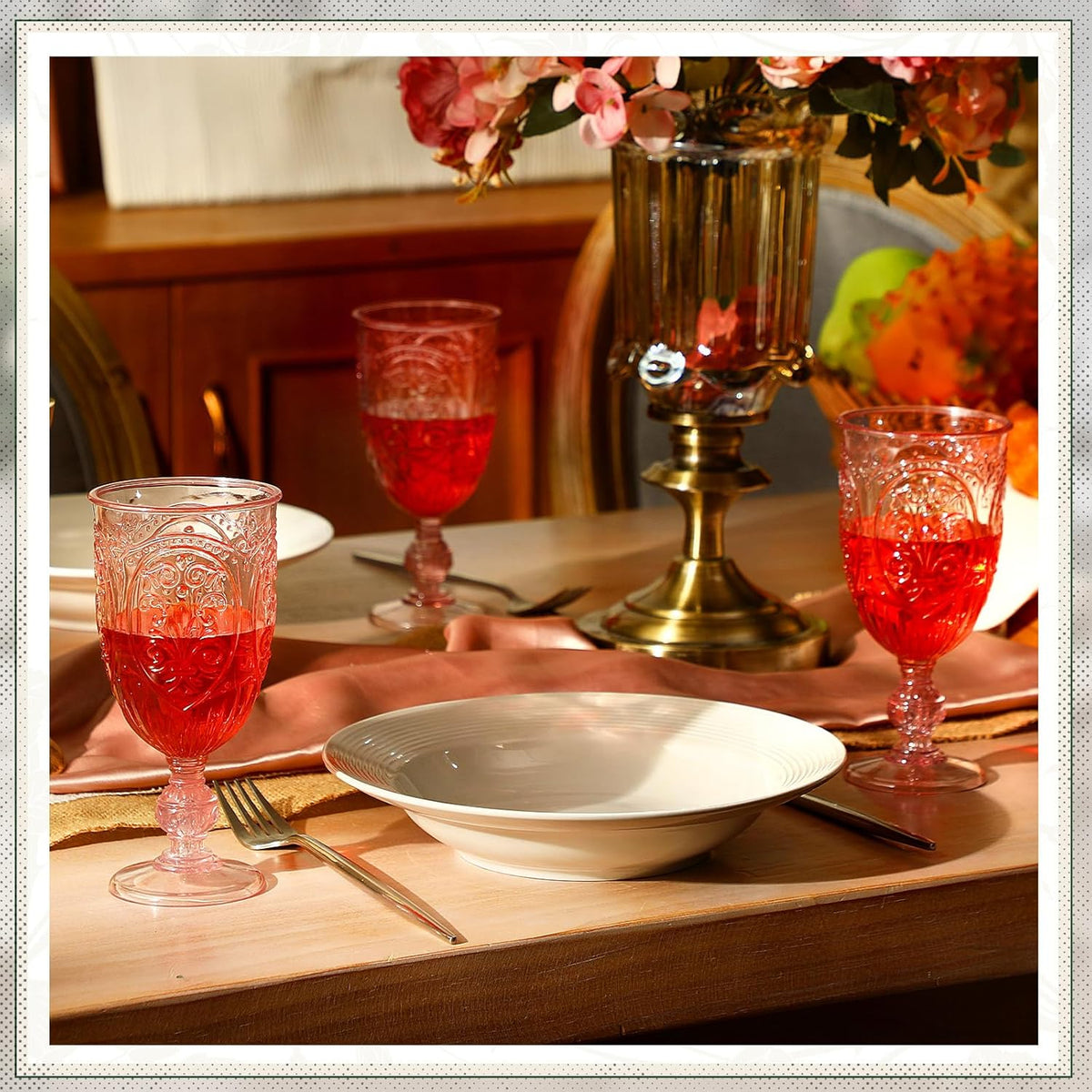 36 Pack Plastic Goblets 10oz Upgrade Vintage Water Goblet Plastic Wine Glasses Colored Retro