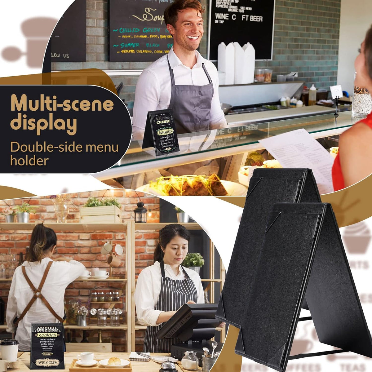 Gerrii Leatherette Table Tents Black PU Leather Menu Covers Bulk Double Sided Frame Sign Holders 2