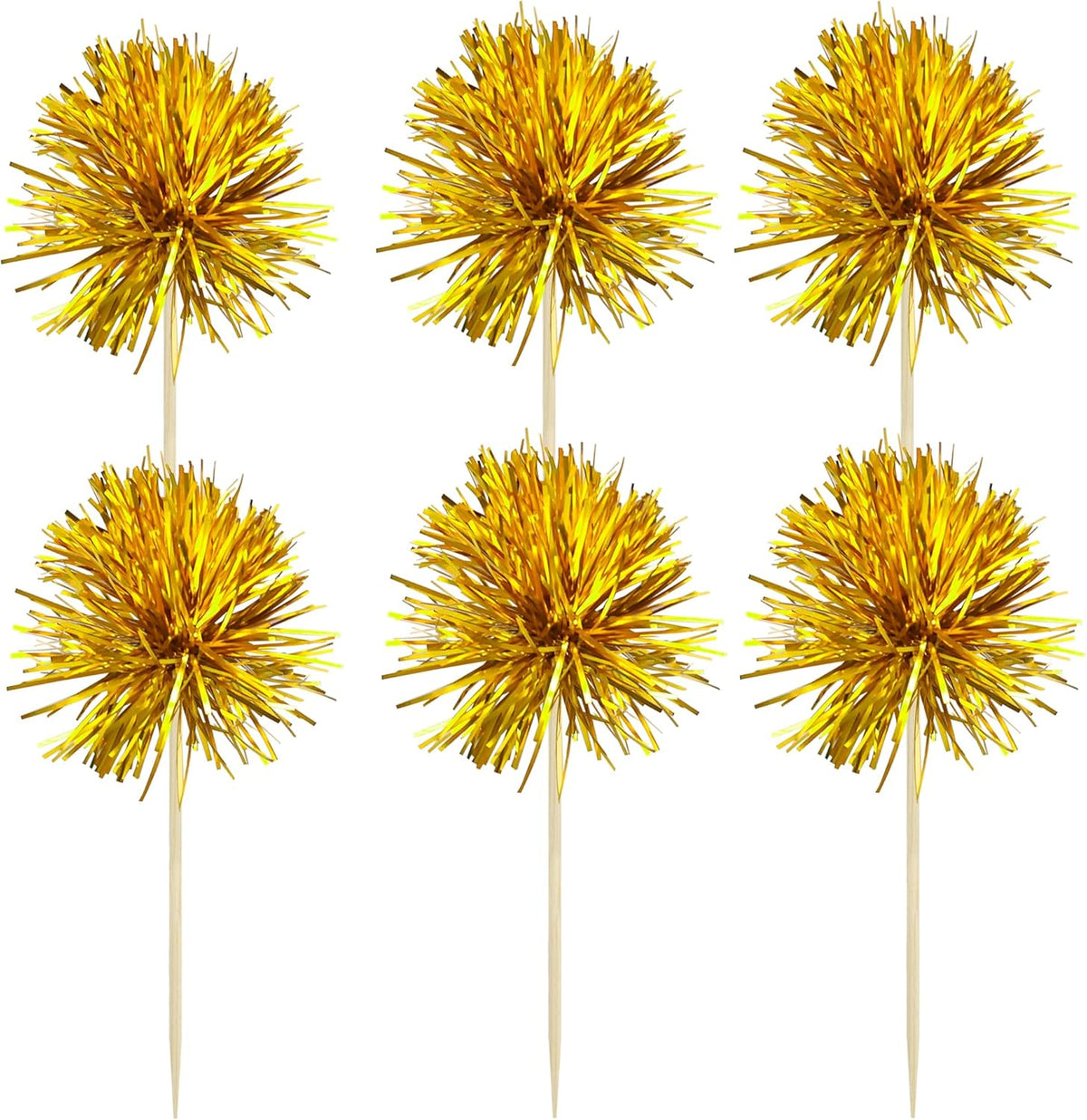 Gyufise 30Pcs Foil Firework Cupcake Toppers Sparkle Tinsel Cake Toppers Tinsel Drink Cake