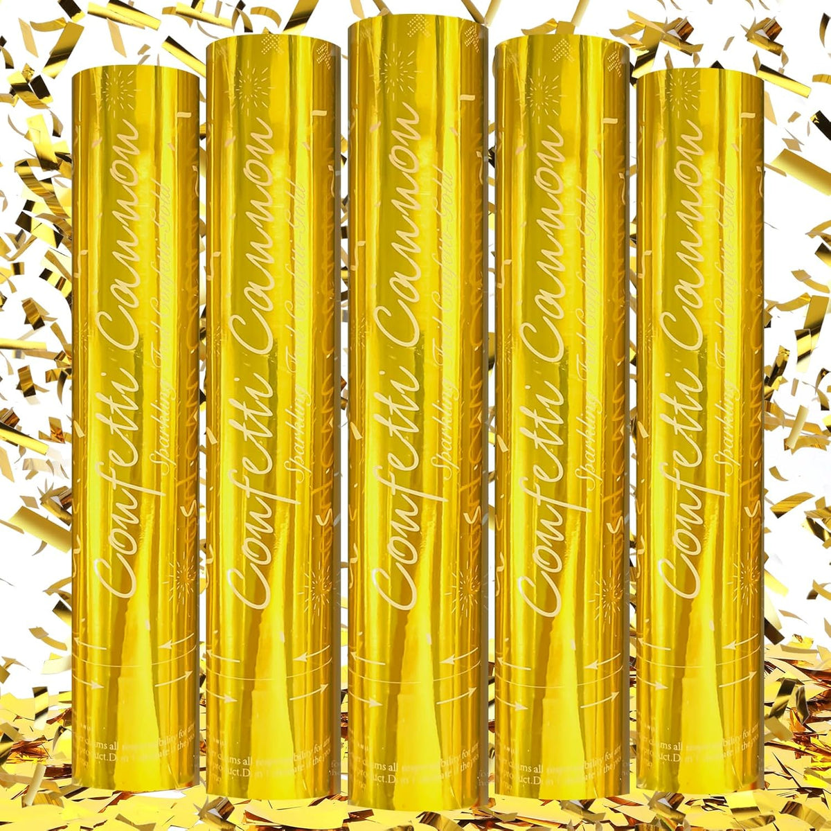 Gold Confetti Poppers [5 Pack] 12 Inch Confetti Cannons | Gold Foil Filled Party Poppers for
