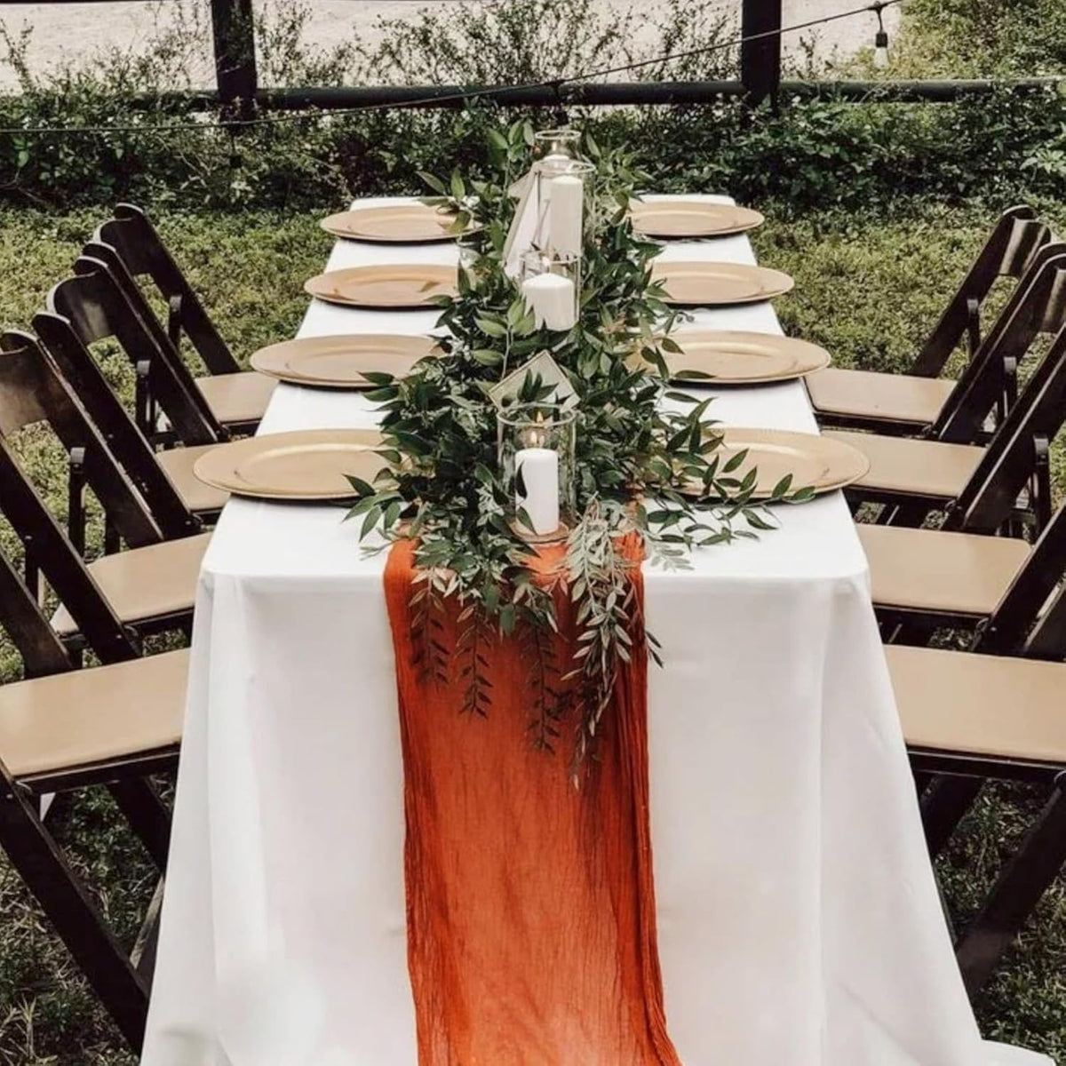 Hahuho Terracotta Cheesecloth Table Runner 10ft, Gauze Boho Rustic Table Runners for Wedding