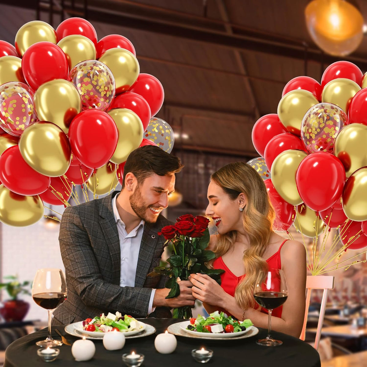 60pcs Red and Gold Balloons 12inch, Red and Gold Party Decorations with Confetti Balloons for