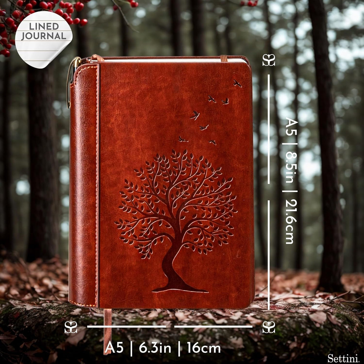 SETTINI® Tree of Life Journal Gift Set - Hardcover Vegan Leather, Unique Pen Holder, Lined, 192