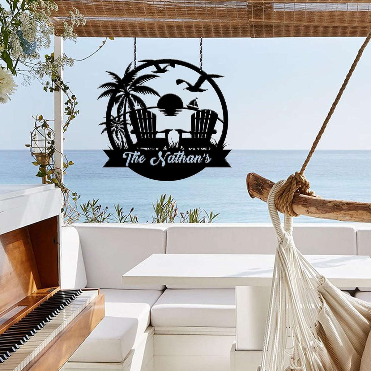 Personalized Beach Decor for Home, Custom Metal Sign Outdoor Nautical Decor, Palm Trees Coastal