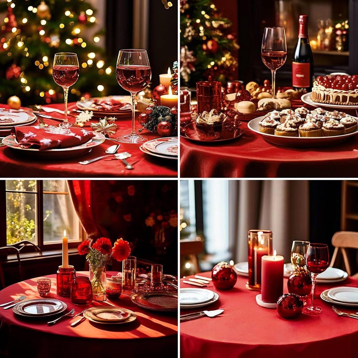 Round Tablecloth 120 Inch Tablecloth 6 Pack Red Table Cloths Washable Decorative Linen Polyester