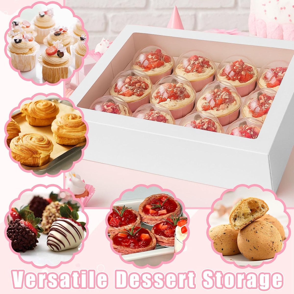 VGOODALL 12 Count Cupcake Boxes, 12PCS Cupcake Holder with Window White Pastry Boxes for Birthday