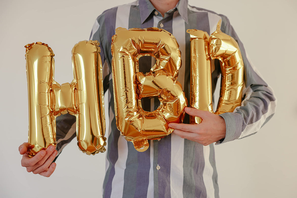 52Pcs 16 Inch Gold Letter Balloons, Reusable Shiny A-Z Foil Balloon Letters