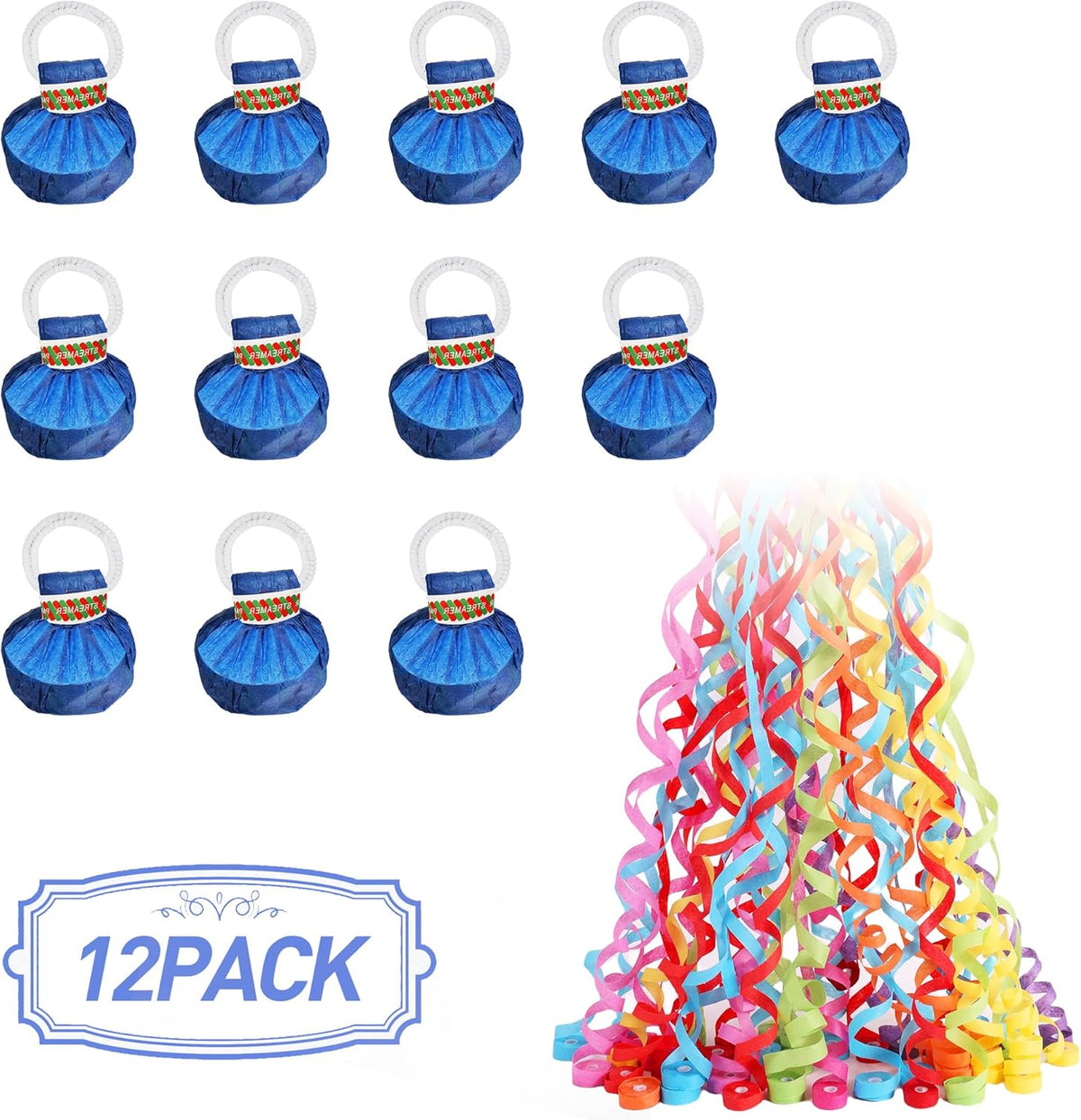 No Mess Streamers,12Pack Colorful No Mess Confetti Poppers,Party Poppers for