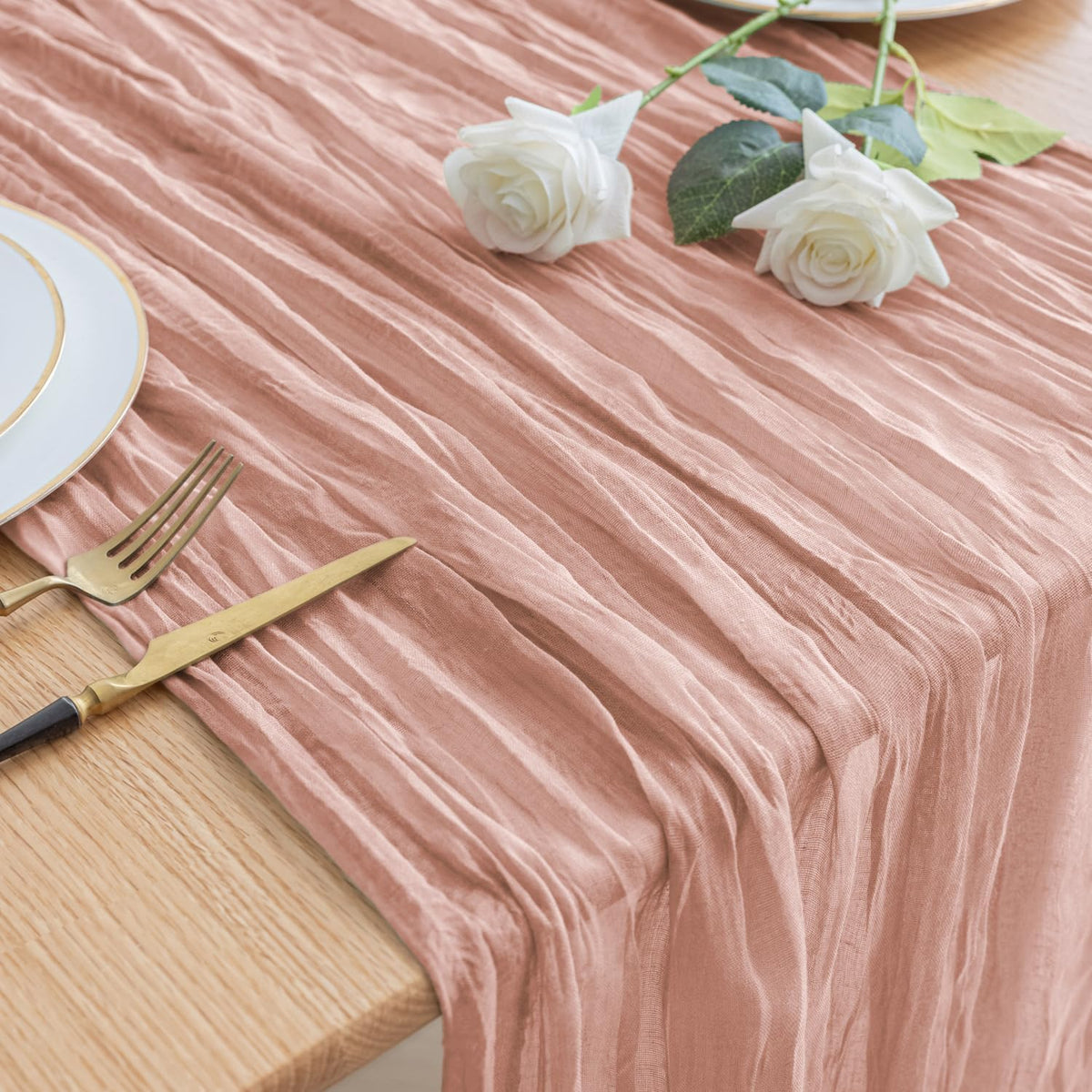 Asee'm Cheesecloth Table Runner 120 Inches Dusty Pink Boho Gauze Cheese Cloth Runner 10FT Rustic