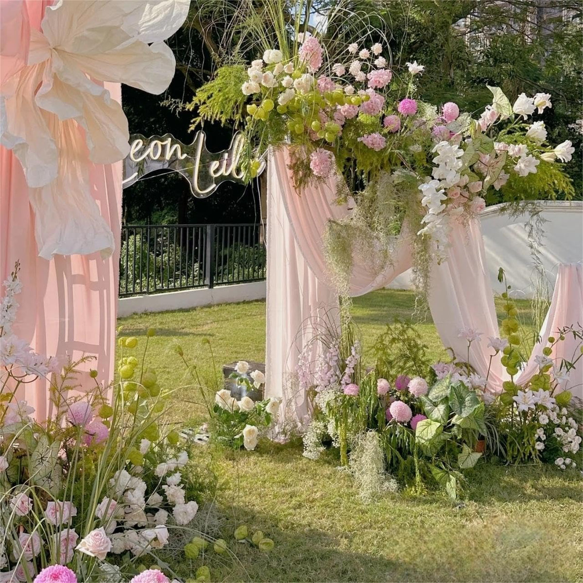 MLMW Wedding Arch Draping Fabric 2 Panels 29" x 20Ft Easter Pink Sheer Wedding Arch Backdrop Drapes