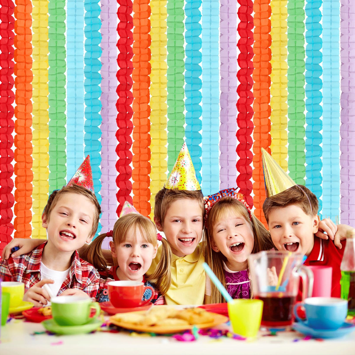 Rainbow Red-Orange Green-Blue Purple Streamers Garland - 12pcs Colorful Theme