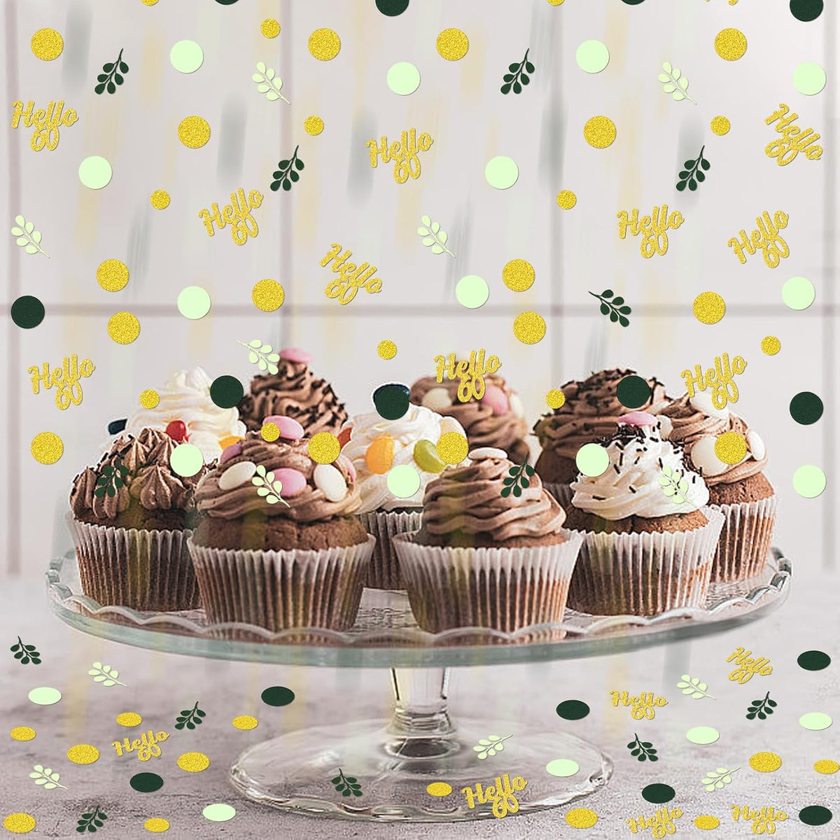 300PC Gold Glitter and Sage Green Happy 60th Birthday Decorations for Men/Woman Greenery 60th