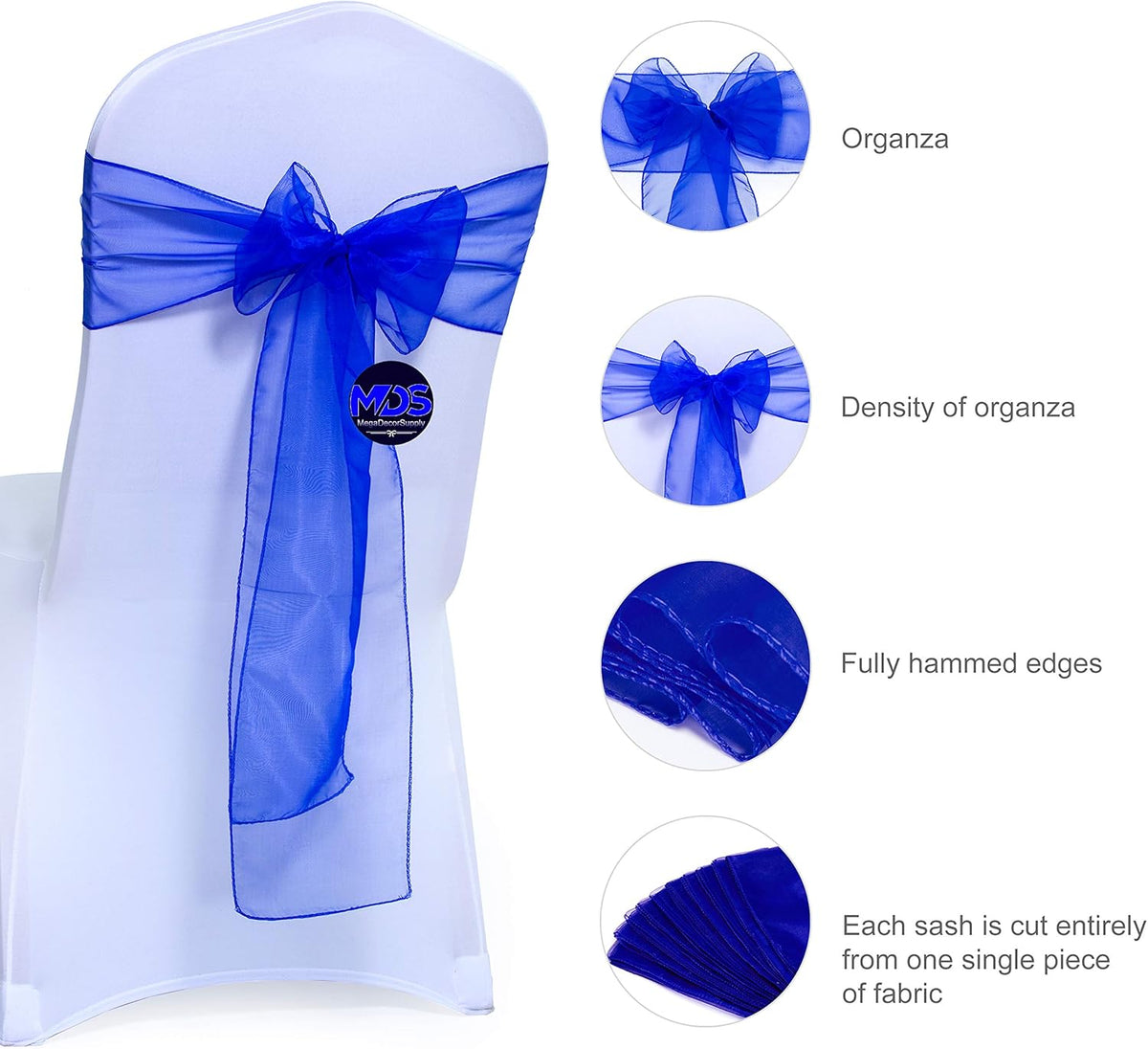 MDS Pack of 200 PCS Organza Chair Sashes Wider Dining Chair Bows Ribbon Tie Back for Wedding Party