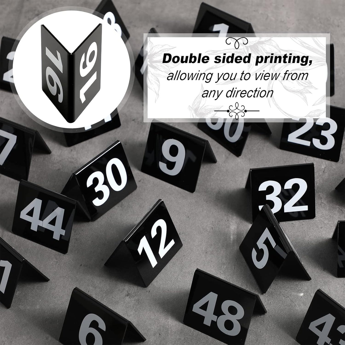 Tuanse Table Numbers 1-50 Acrylic Double Side Numbered Table Tents Restaurant Wedding Number Cards