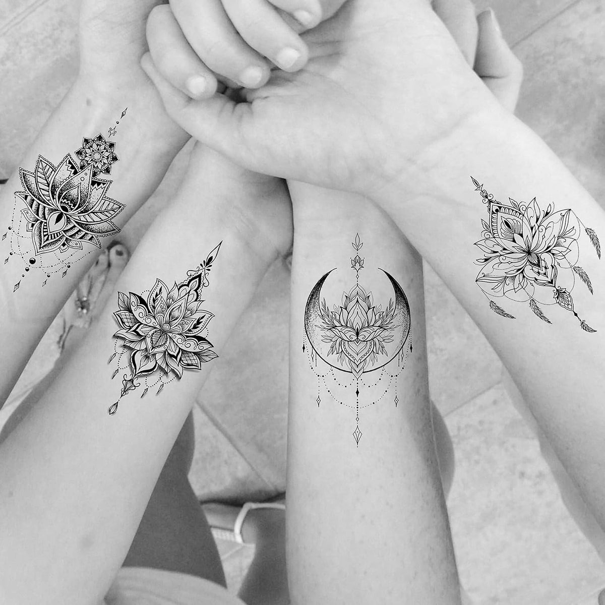 15 Sheets Sexy Black Lotus Temporary Tattoos For Women Wedding Brides, Tribal Fake Jewelry Pendant