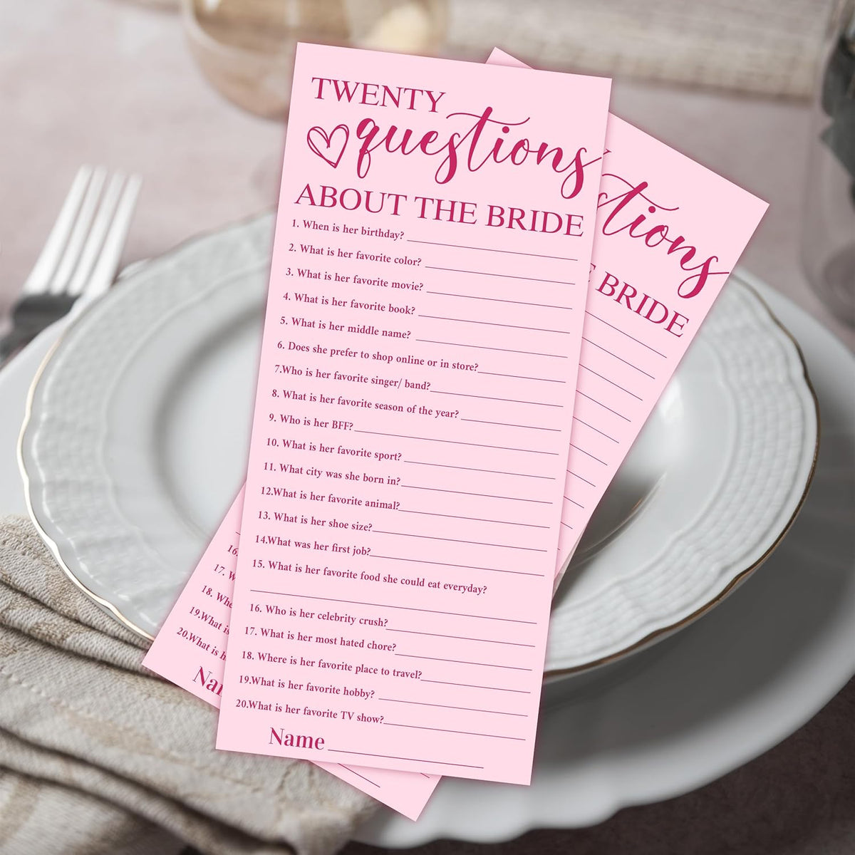 4x9 Inch Wedding Party Games, Bridal Shower Cards, 25 Pink Bridal Shower Games for Wedding