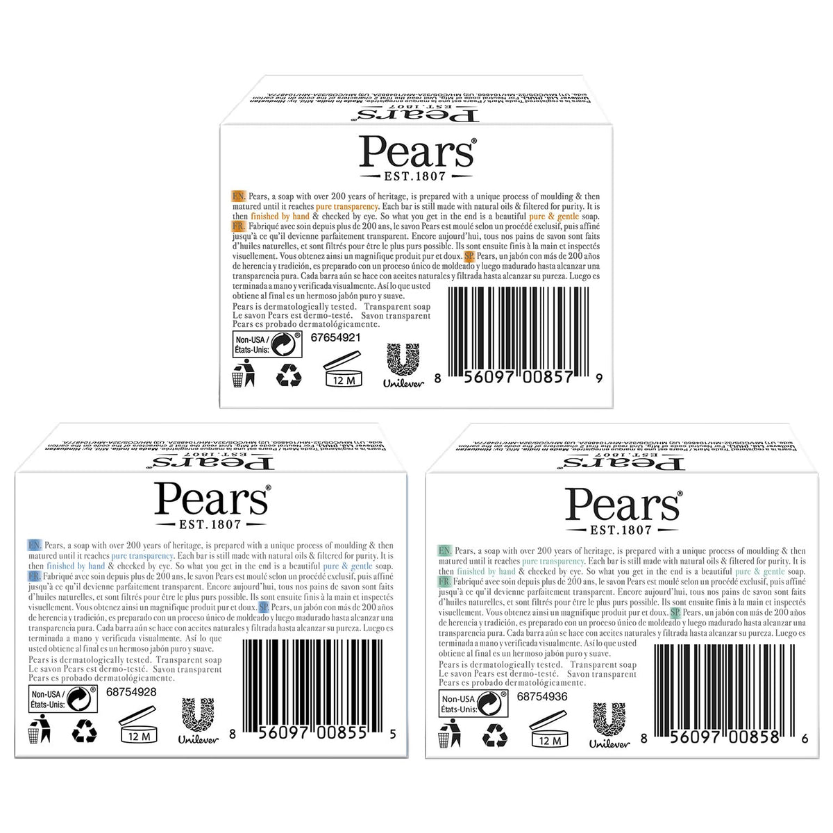 Pears Glycerin Soap Variety 12-Pack – Transparent Amber, Blue & Green Bars for Soft, Glowing Skin
