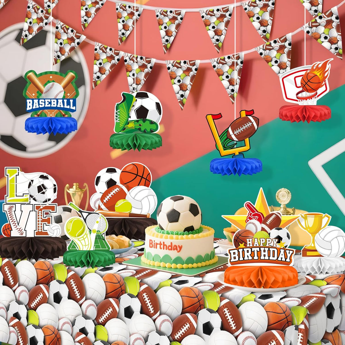 Sports Themed Party Decorations Kit - Honeycomb Centerpiece for Sports Birthday Party Decorations&