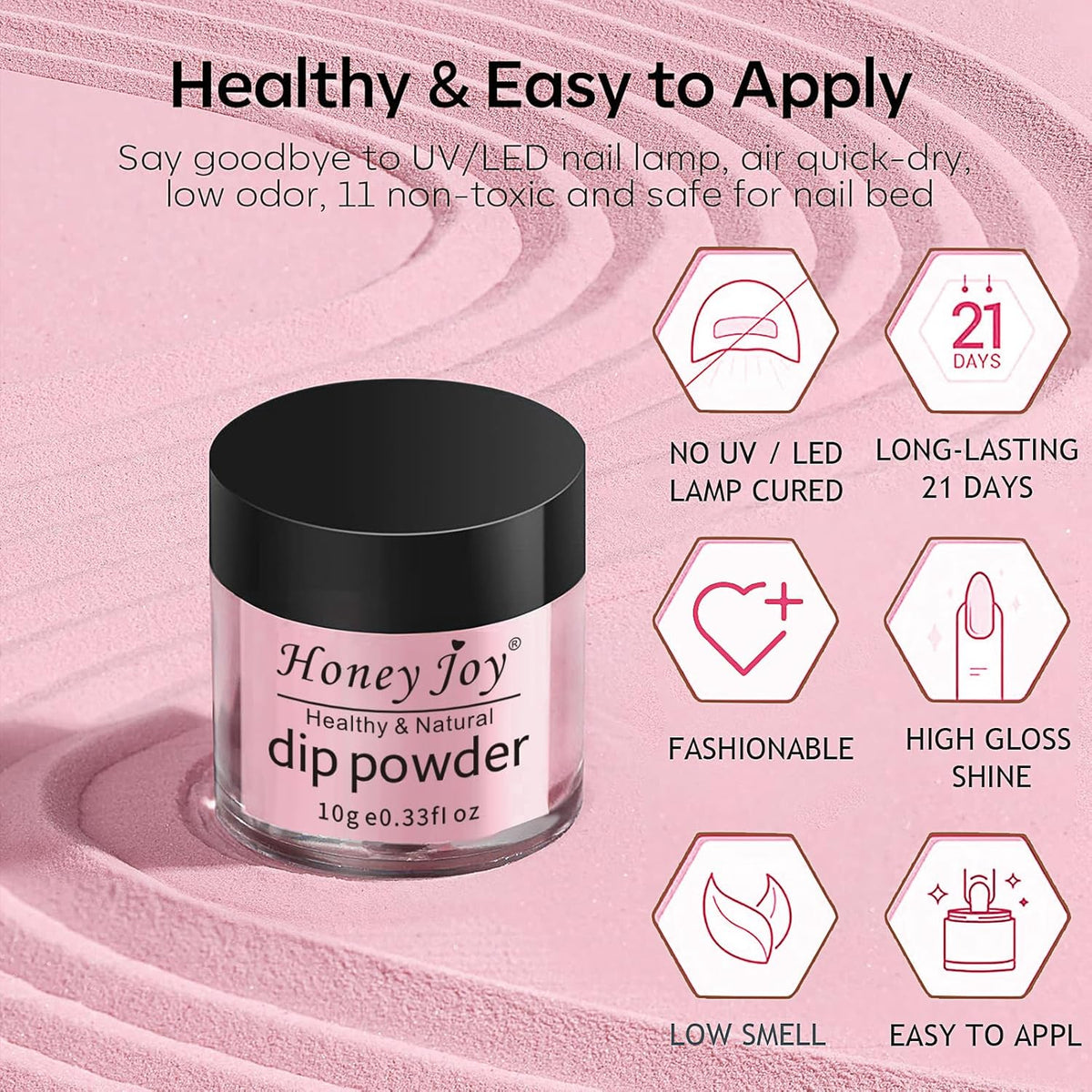 Honey Joy Dip Powder Nail Kit Starter, 4 Colors Pink Glitter Fine Dipping Powder Nude Color Kit