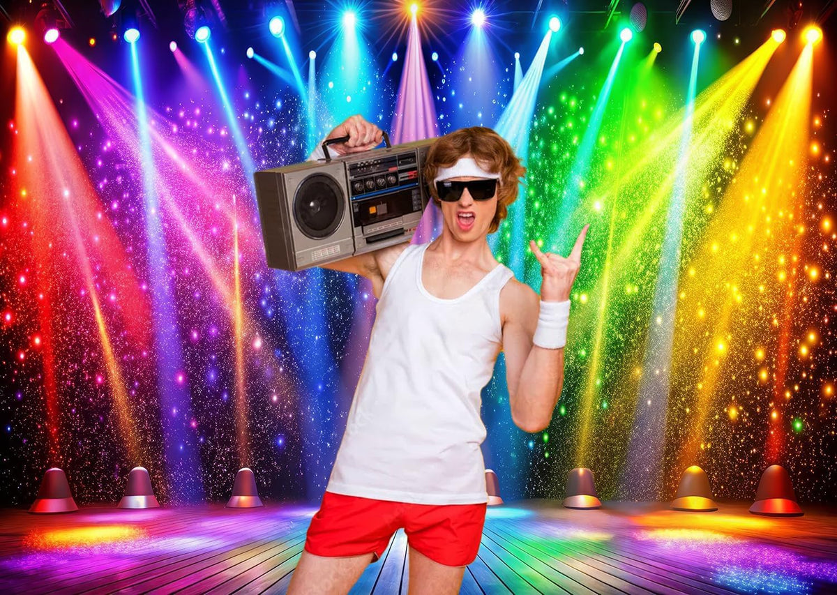 LTLYH 10x8ft Fabric Disco Rainbow Stage 70s 80s 90s Backdrop Vintage Lights Photography Background