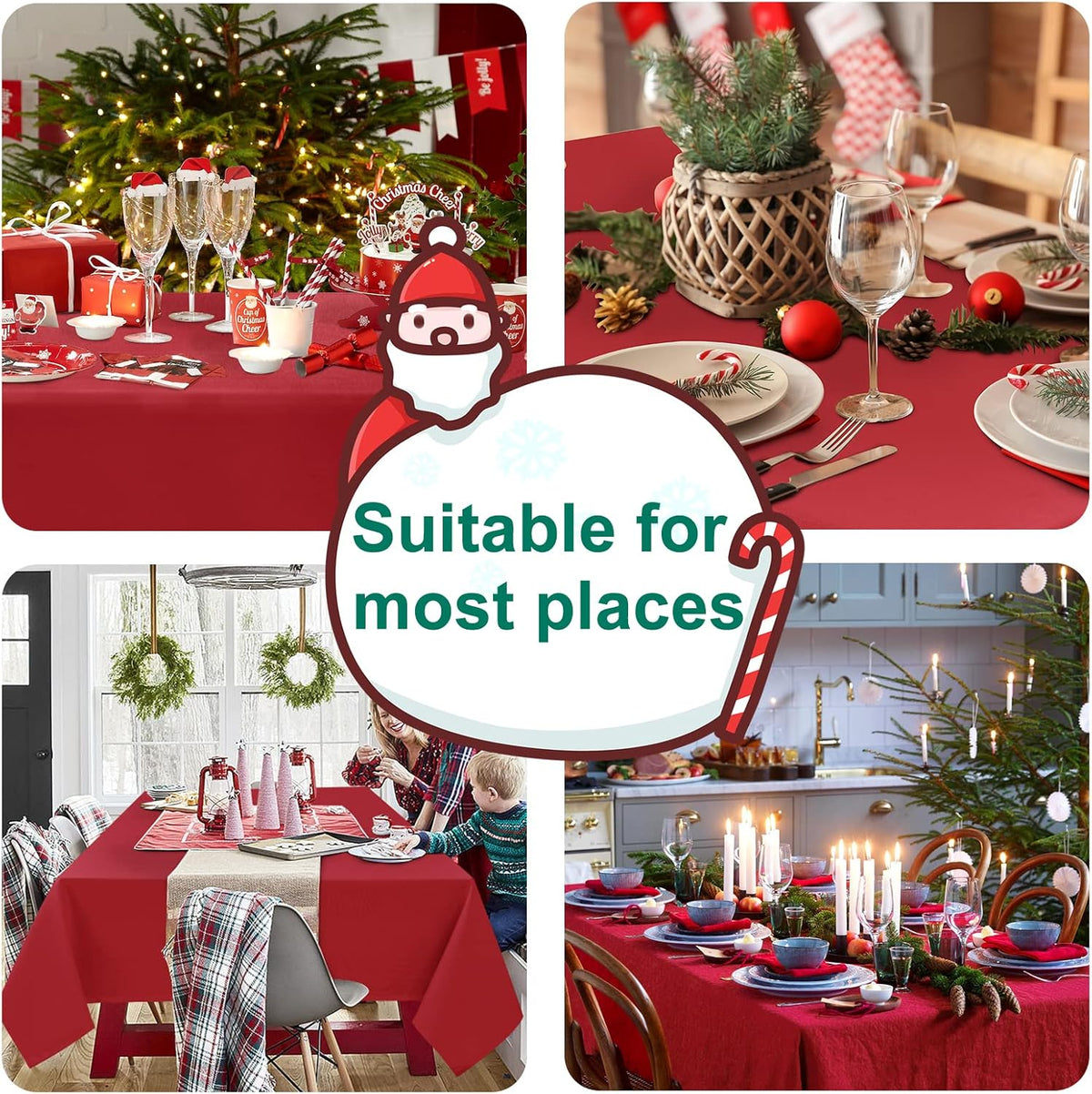 Hiasan Red Rectangle Tablecloth - Waterproof Wrinkle Resistant and Spillproof Washable Christmas