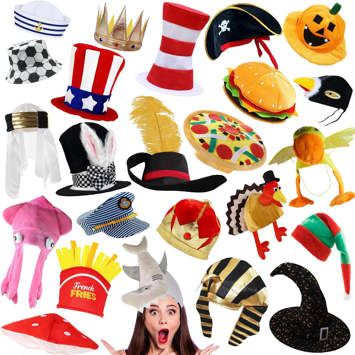 Bulk Premium Funny Hats, 24 Assorted Dress Up Costume Hat, Crazy Party Hats, Novelty Party Hats