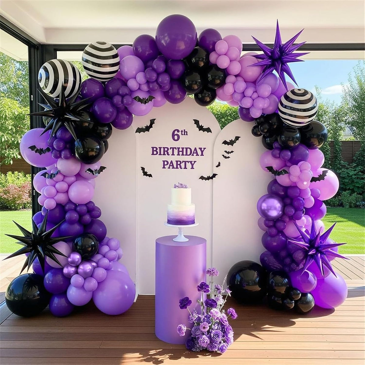 Purple Black Balloons, 12 Inch Dark Purple Light Balloons with Metallic Purple Confetti Latex