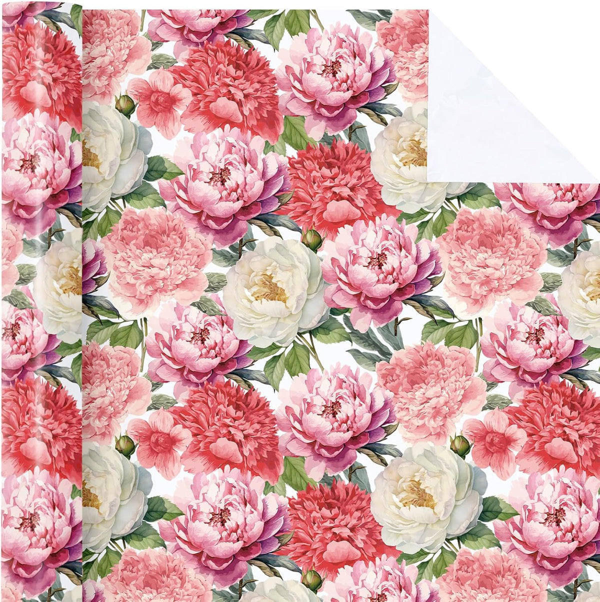 WRAPAHOLIC Floral Wrapping Paper Roll - Mini Roll - 17 Inch x 9.8 Feet - Red Pink Flower Wrapping