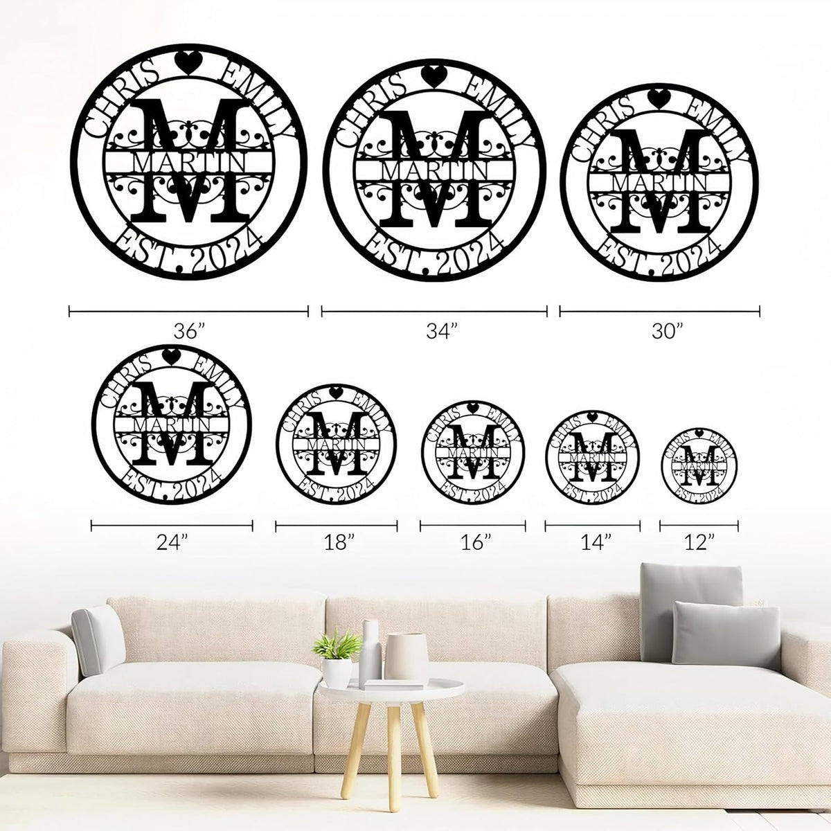 Personalized Metal Name Signs, Split Letter Monogram Wall Decor, Custom Last Name Sign, Family Name